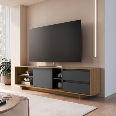 Rack para TV até 65 Polegadas 180cm com Nichos 2 gavetas Linea Mel/Grafite