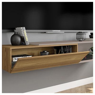 Rack Suspenso Eleven Bancada Flexível Sala de Estar Caemmun Lamina Mel/Cacao