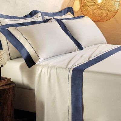 Jogo De Cama Queen Altenburg Haus Algodão Egípcio E Linho Supremo Azul Intenso