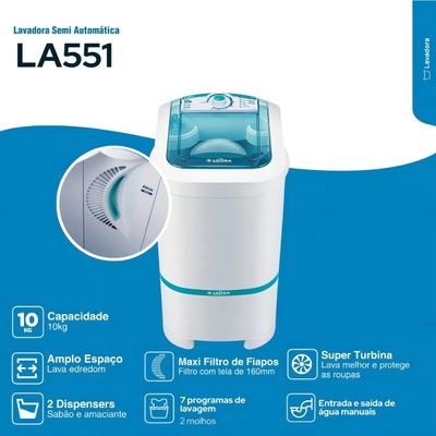 Lavadora De Roupas Tanquinho Latina 10kg Semiautomática LA551 - 110V - Verde