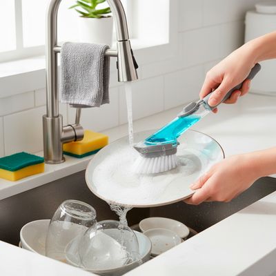 Escova De Limpeza 2 em 1 Dispenser Detergente Lava Louça