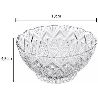 Conjunto 6 Tigelas Bowl Vidro 10x4,5cm 80ml Redondo King Lyor Decorativo Sobremesas Doces Frutas