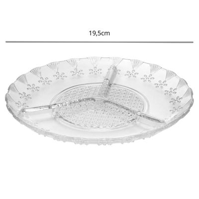 Jogo 6 Petisqueiras Redondas Vidro 3 Divisórias Floral Lyor 19,5cm Bandeja Aperitivos