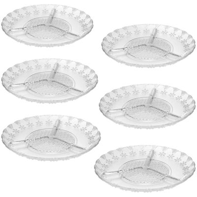 Jogo 6 Petisqueiras Redondas Vidro 3 Divisórias Floral Lyor 19,5cm Bandeja Aperitivos