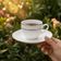 Conjunto 2 peças Xícara e Pires 90ml Café Porcelana Majesty Silver Branco Prateado Mesa Posta