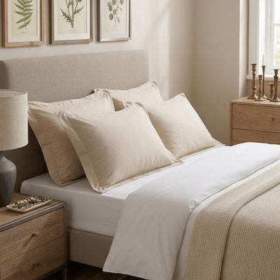 Kit 4 Fronhas Travesseiro Brisa 50x70cm Lyor Toque 200 Fios Bege com Abas Cama Quarto Enxoval