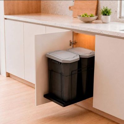 Lixeira Dupla Suporte Deslizante 15 Litros Elite 47x33x48cm Aramado Preto Fosco Embutir Móveis