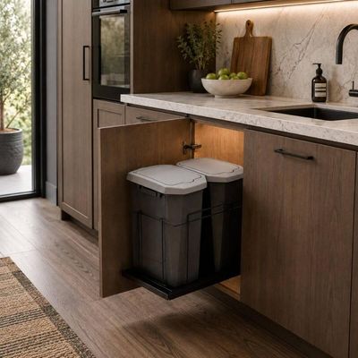 Lixeira Dupla Suporte Deslizante 15 Litros Elite 47x33x48cm Aramado Preto Fosco Embutir Móveis