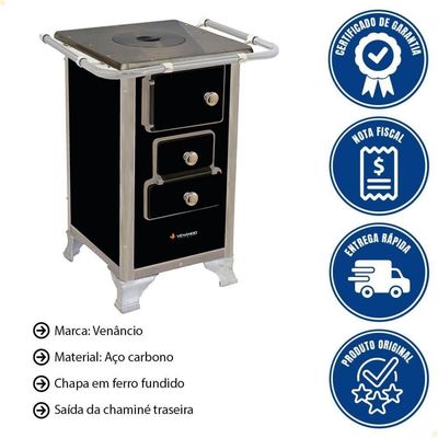Fogão a Lenha Venâncio Tradicional Número 00 Preto sem Tampa Fl00cx com Forno