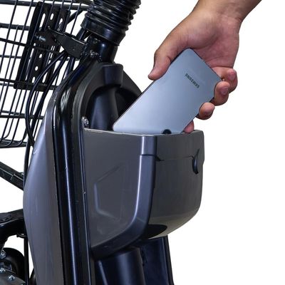 Bicicleta Scooter Elétrica 600W WeHawk WX-03 Basket Bateria de Chumbo 48V 12Ah - Cinza