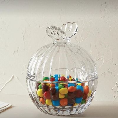 Mini Potiche Vidro Com Tampa 8x9,5cm Butterfly Wolff Redonda Cristal Decorativo Bomboniere Avulsa