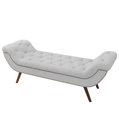 Puff Recamier Calçadeira 195cm Pés Palito Madeira Venêto P02 Bouclé Branco - Mpozenato