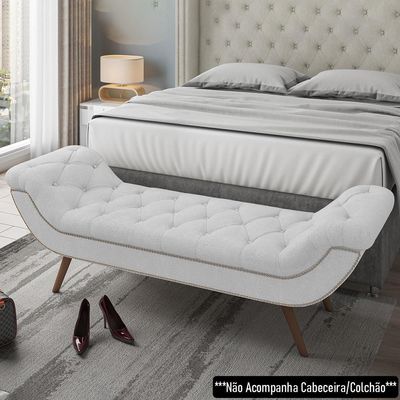 Puff Recamier Calçadeira 195cm Pés Palito Madeira Venêto P02 Bouclé Branco - Mpozenato