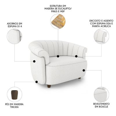 Sofá 2 Lugares 150cm E Poltrona Lykan Boucle Cru Z32 - Mpozenato