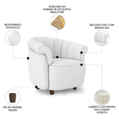 Sofá 2 Lugares 150cm E Poltrona Lykan Boucle Cru Z32 - Mpozenato