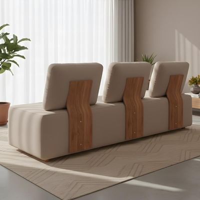Sofá 3 Lugares 222cm Sala De Estar Rovier Veludo Bege Z32 - Mpozenato