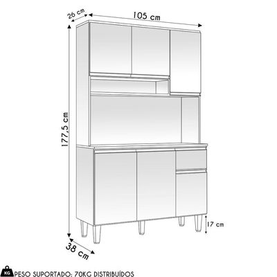 Cozinha Compacta 105cm Com 6 Portas 1 Gaveta Márcia Preto-amêndoa - Ajl Móveis