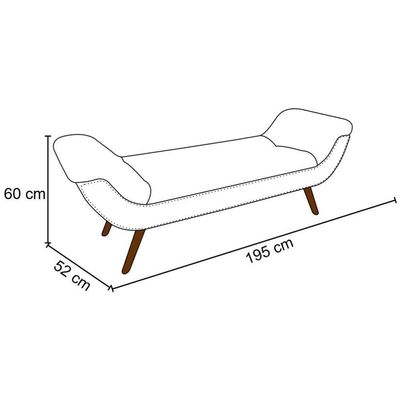 Puff Recamier Calçadeira 195cm Pés Palito Madeira Vêneto P02 Veludo Cinza - Mpozenato