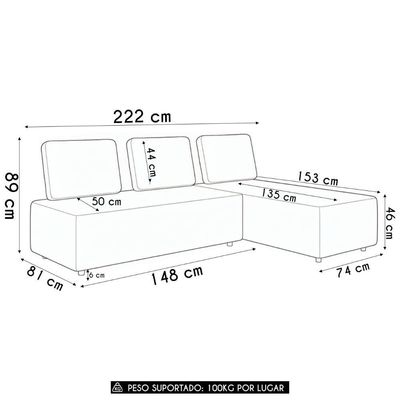 Sofá 3 Lugares Com Chaise 222cm Rovier Sintético Caramelo Z32 - Mpozenato