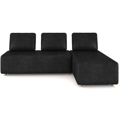 Sofá 3 Lugares Com Chaise 222cm Rovier Sintético Preto Z32 - Mpozenato