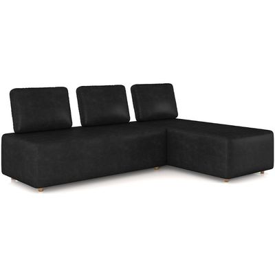 Sofá 3 Lugares Com Chaise 222cm Rovier Sintético Preto Z32 - Mpozenato