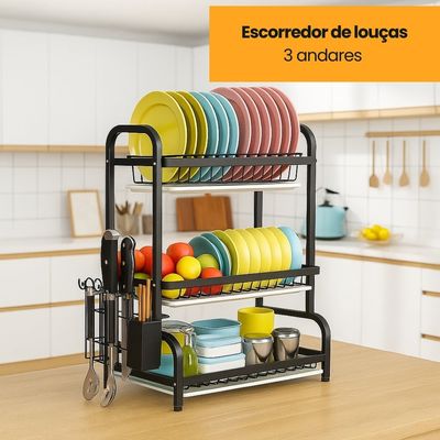 Escorredor de louças 3 andares - Preta