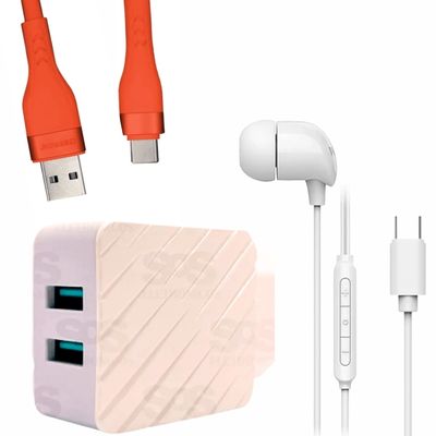 Kit Smartphone Tipo-C Carregador 4.8A Cabo 5.2A Fone USB-C