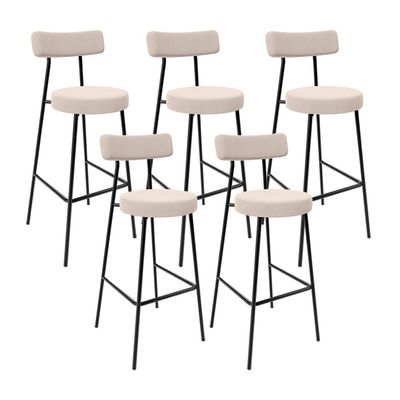 Kit 05 Banquetas Baixa Bar Cozinha Sala De Jantar Estrutura Em Aço Milão L02 Suede Bege - Lyam Decor