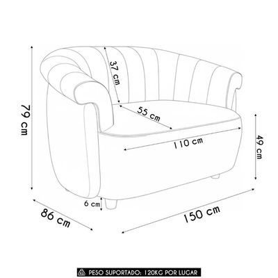 Sofá 2 Lugares 150cm Namoradeira Lykan Sintético Caramelo Z32 - Mpozenato