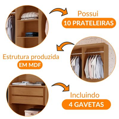 Closet Casal Hera Premium 4 Gavetas e 10 prateleiras MDF Rufato Imbuia
