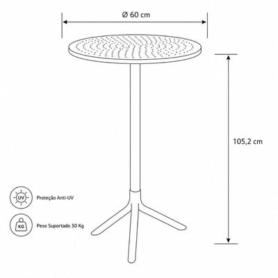Mesa Bistrô Alta Redonda Livy Aurah 60x105cm Preto Polipropileno Plaxmetal