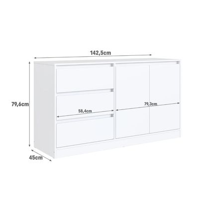 Balcão para Cama Estação de Trabalho 3 Gavetas Branco 142cm Completa Móveis