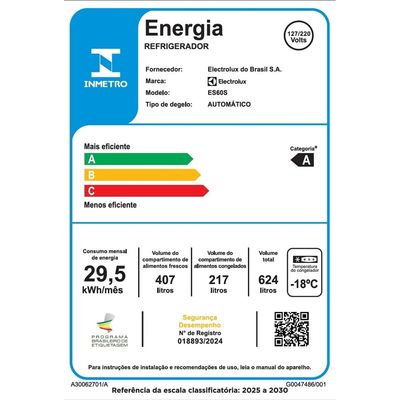 Geladeira Electrolux Frost Free Bivolt 624L Efficient com AutoSense Side by Side Inox Look (ES60S) Bivolt