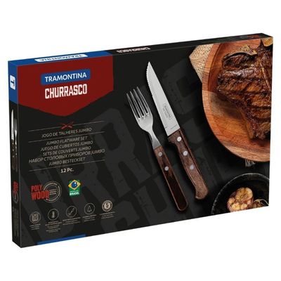 Jogo de Talheres para Churrasco Jumbo Tramontina Castanho Polywood 12 Peças