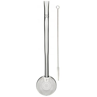 Bomba de Chimarrão Inox Bojo Mil Furos 21cm Bocal Simples Terere Lisa com Escovinha