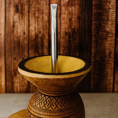 Bomba de Chimarrão Inox Bojo Mil Furos 21cm Bocal Simples Terere Lisa com Escovinha