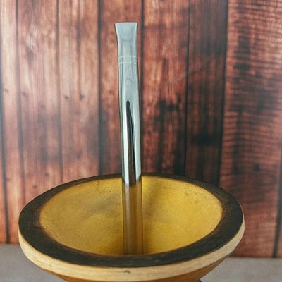 Bomba de Chimarrão Inox Bojo Mil Furos 21cm Bocal Simples Terere Lisa com Escovinha
