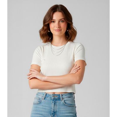 Blusa Feminina Com Tecido Canelado Rovitex Bege P / Bege