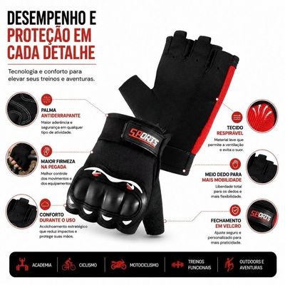 Luva Esportiva Meio Dedo com Palma Antiderrapante Preto Smart Lions