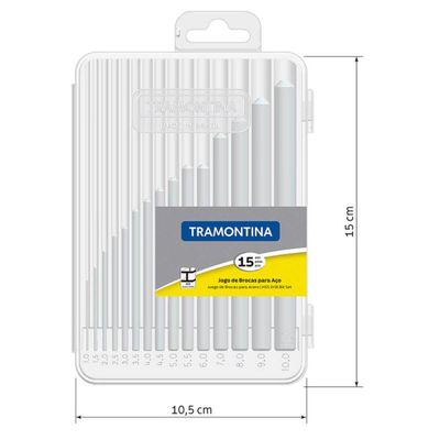 Jogo 15 Brocas HSS para Furadeira em Polegadas para Aço Din 338 Tramontina Manutenção Furar