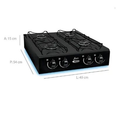 Fogão a Gás 4 Bocas com Acendimento Manual e Mesa Esmaltada Preto Fosco