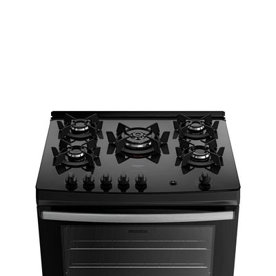 Fogão de Piso 5 Bocas Dako Supreme Glass Preto Atlas Vidro Temperado Automático Bivolt