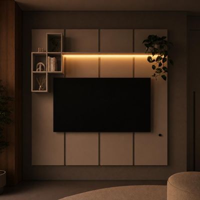 Painel para TV até 55 Polegadas 180cm com Nichos Decorativos e Iluminação em LED Nexus Arenas