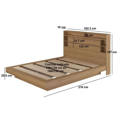 Cama de Casal e Queen Suspensa com Ilunimação em Led e Organizador na Cabeceira Cancun Cor Mel