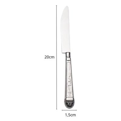 Jogo 6 Facas de Sobremesa Aço Inox Decorado 20cm Prateado Cozinha Mesa Posta