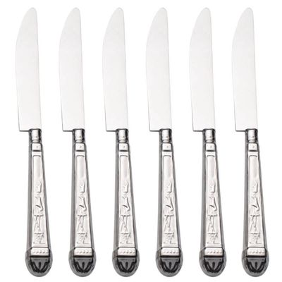 Jogo 6 Facas de Sobremesa Aço Inox Decorado 20cm Prateado Cozinha Mesa Posta