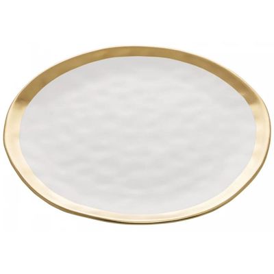 Conjunto 24 Pratos Sobremesa 21cm Porcelana Dubai Wolff Branco E Dourado Restaurante Buffet Eventos