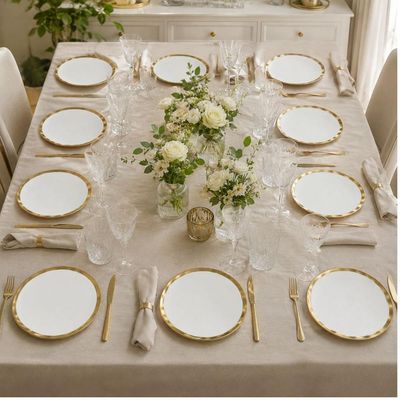 Conjunto 24 Pratos Sobremesa 21cm Porcelana Dubai Wolff Branco E Dourado Restaurante Buffet Eventos