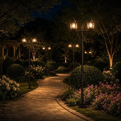 Kit 2 Postes de Iluminação Jardim E27 Preto Heritage Dital 2 Luzes Praça Calçada Área Externa