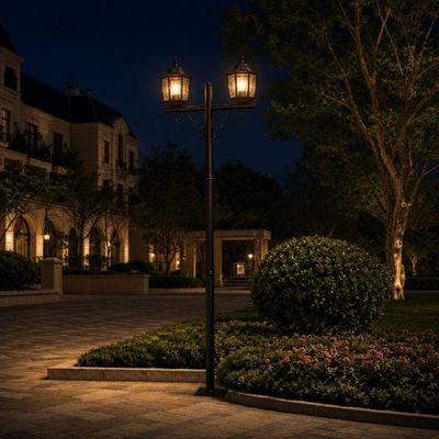 Kit 2 Postes de Iluminação Jardim E27 Preto Heritage Dital 2 Luzes Praça Calçada Área Externa